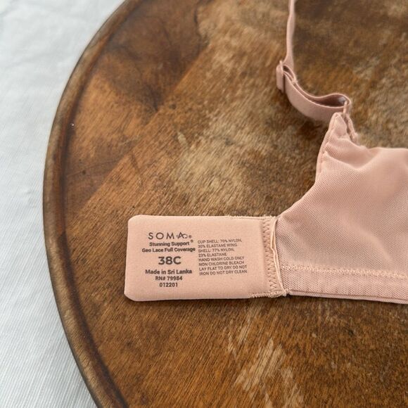 Soma Bra Wm 38C Stunning Support Geo Lace Full Coverage Tan Neutral Nude - Picture 8 of 8